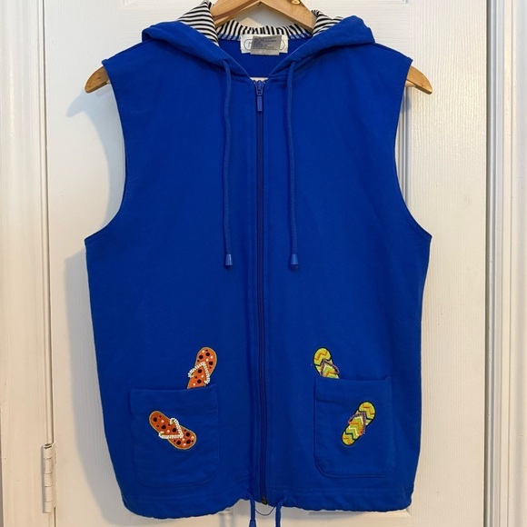 MANDAL BAY Jackets & Blazers - Mandal Bay Full Zip Sleeveless Vest Blue Embroidered Hooded Vest 100% Cotton SP